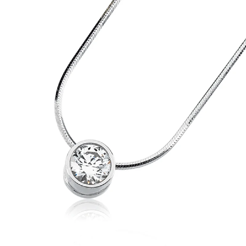 initial necklaces for women-Cubic Zirconia and White Gold Solitaire Slide in 14k White Gold