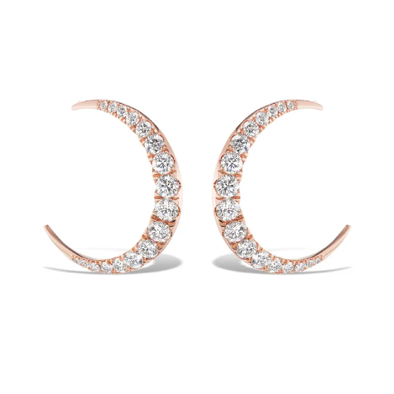 silver drop earrings for women-MEDIUM DIAMOND MOON HOOPS