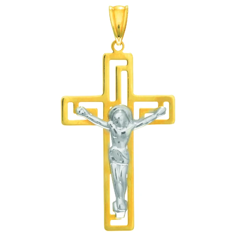 initial necklaces for women-14K Gold Open Back Crucifix Cross