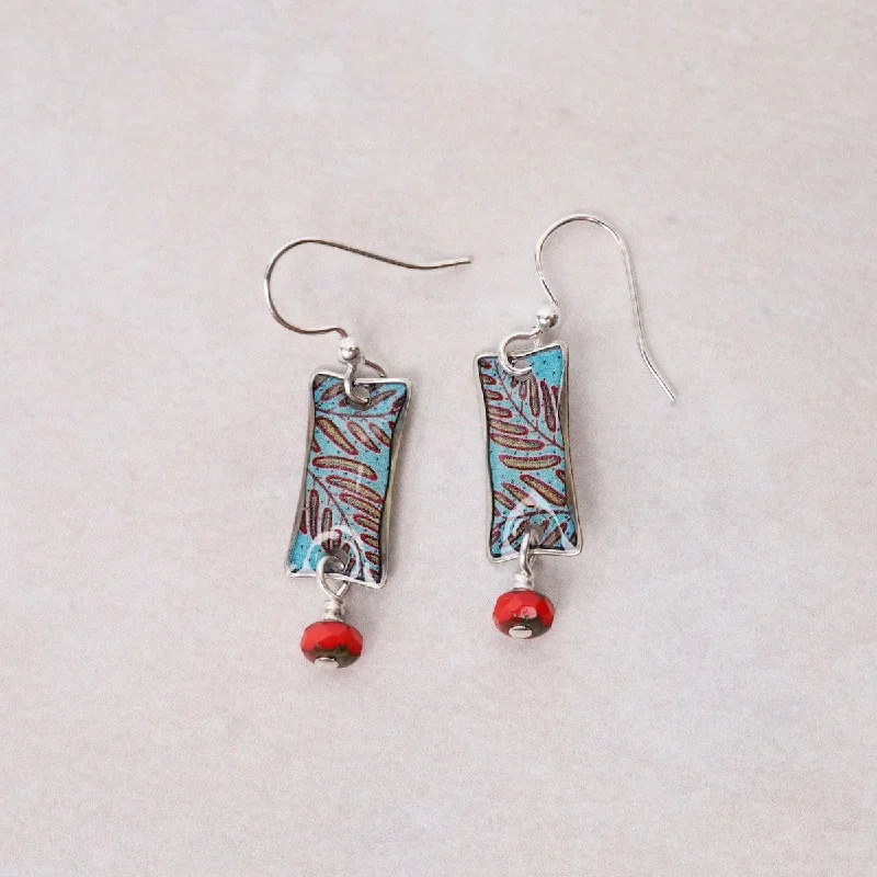 mixed metal earrings for women-Red Fern Earrings with Red Beads