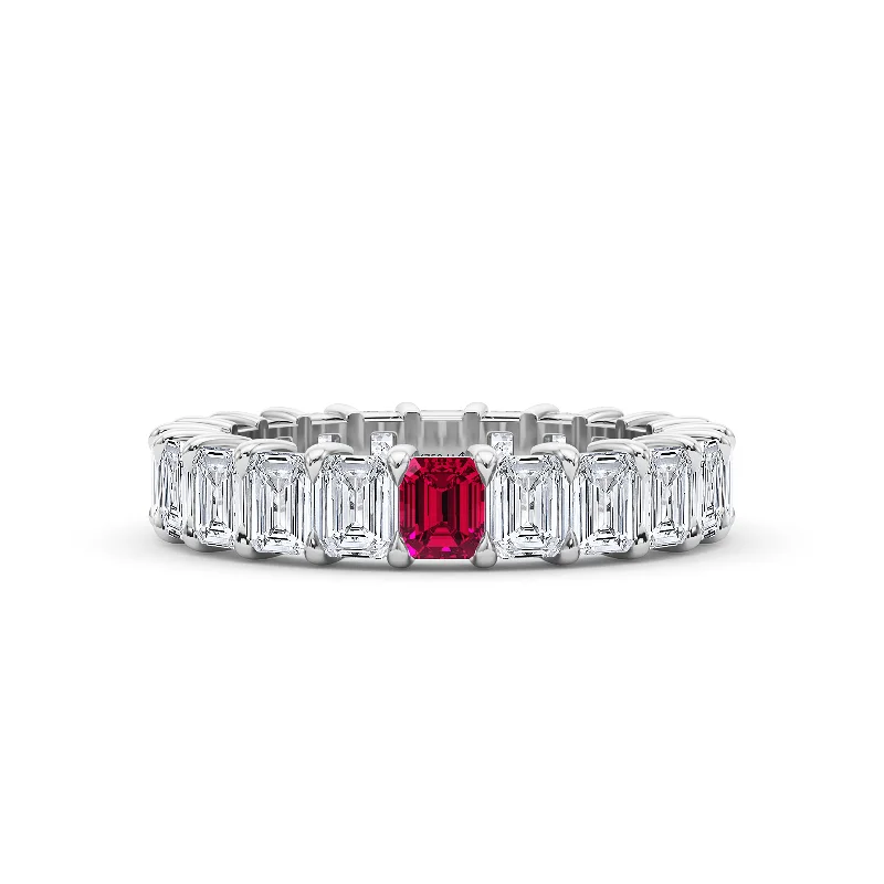 round diamond engagement rings for women-Emerald Cut Diamond & Birthstone Eternity Band