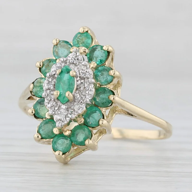 customized engagement rings for women-1.01ctw Emerald Diamond Cluster Halo Ring 10k Yellow Gold Size 9.5