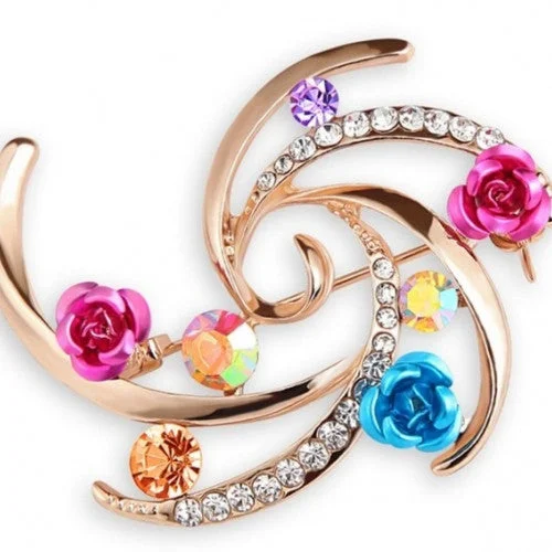 feather brooches for women-Women Brooches Gold Plated Shining Rhinestone