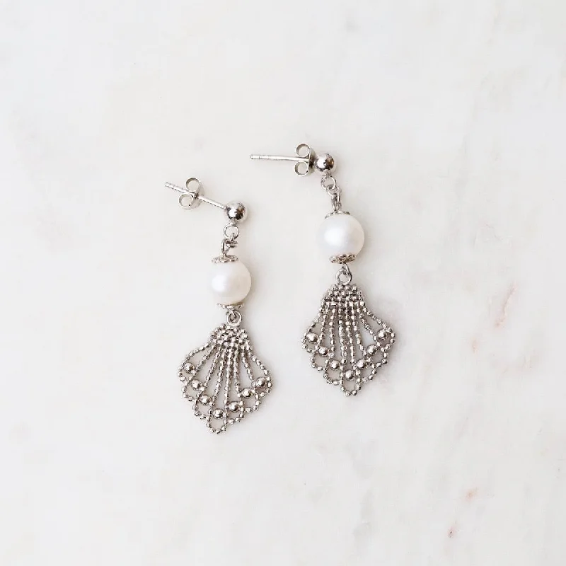 pearl earrings for women-Pearl with Fan Drop Earrings