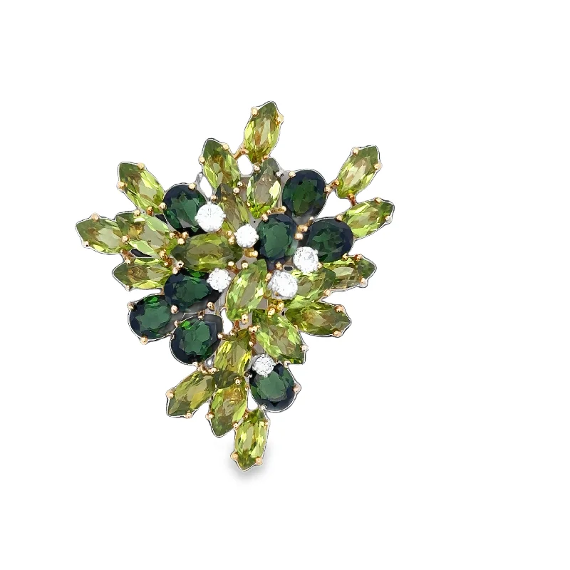 nature-themed brooches for women-Vintage Peridot, Green Tourmaline, and Diamond Brooch in Yellow Gold