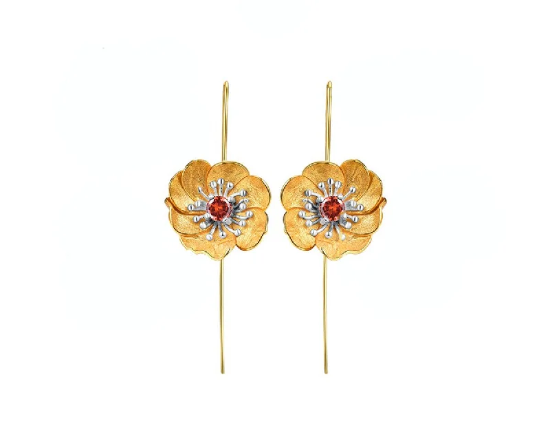 colorful earrings for women-Blooming Anemone Flower Earring