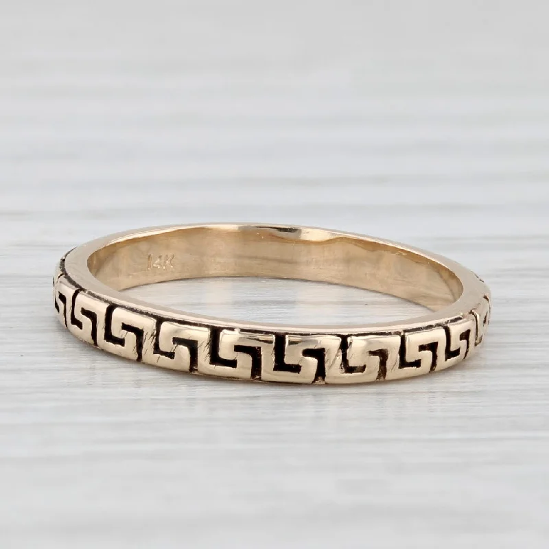 statement engagement rings for women-Greek Key Pattern Ring 14k Yellow Gold Size 6.5 Stackable Band