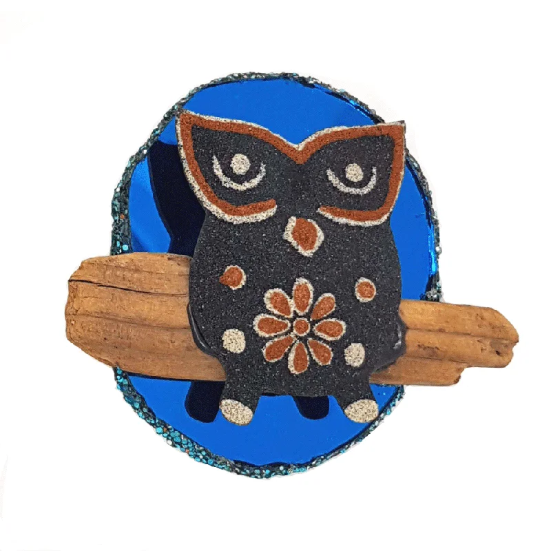 animal print brooches for women-OWL ON BLUE BROOCH - ORACLE, 1990