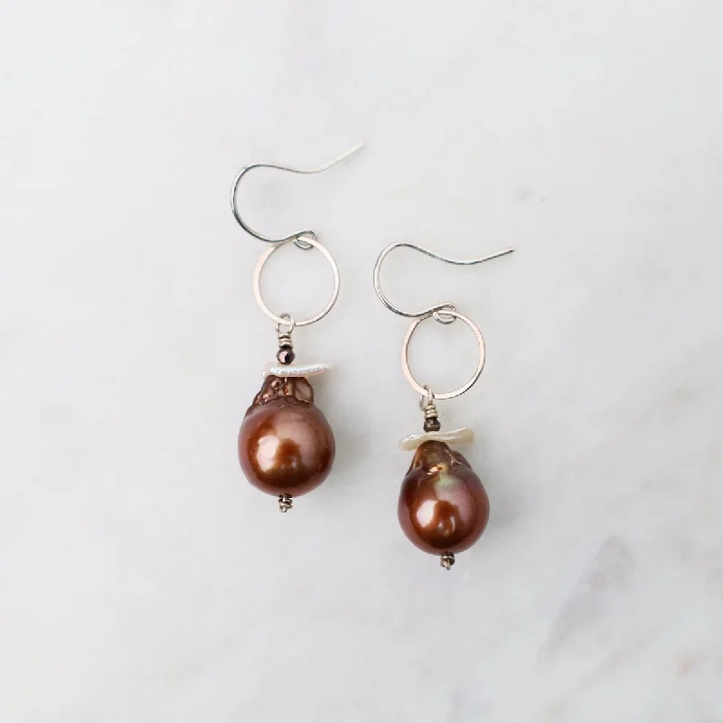 ear cuff earrings for women-Copper Pearl Earrings