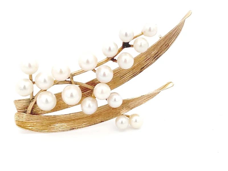 geometric brooches for women-Mings Pearl Branch Brooch in 14k Yellow Gold