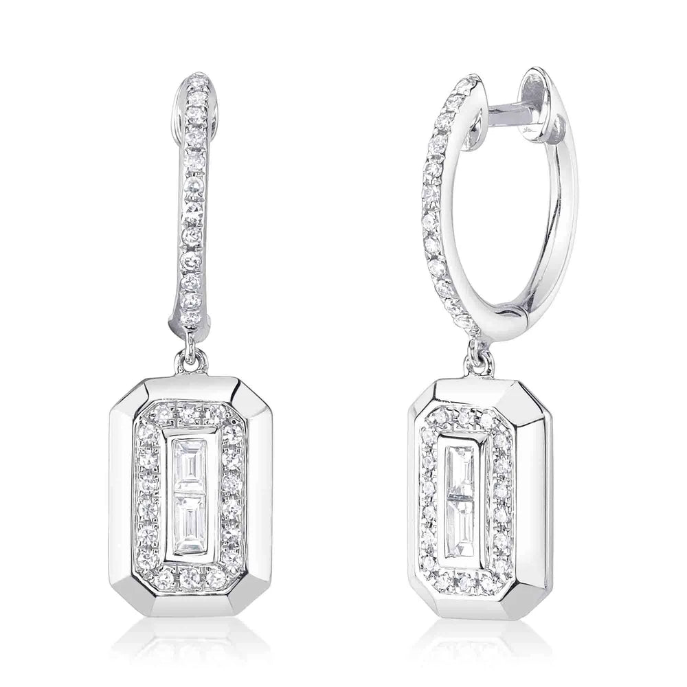 cubic zirconia earrings for women-14k w baguette drop huggie earring