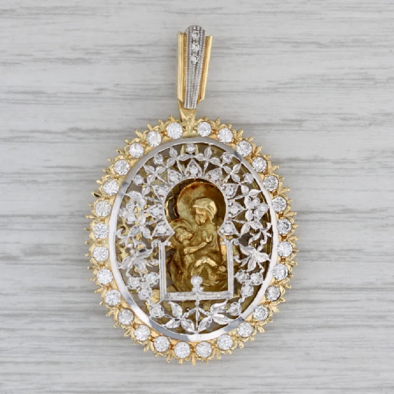 customized diamond engagement rings for women-1.70ctw Diamond Framed Madonna & Child Pendant 18k Gold Moves Reversible