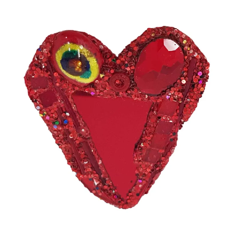 vintage enamel brooches for women-RED WITH YELLOW HEART BROOCH