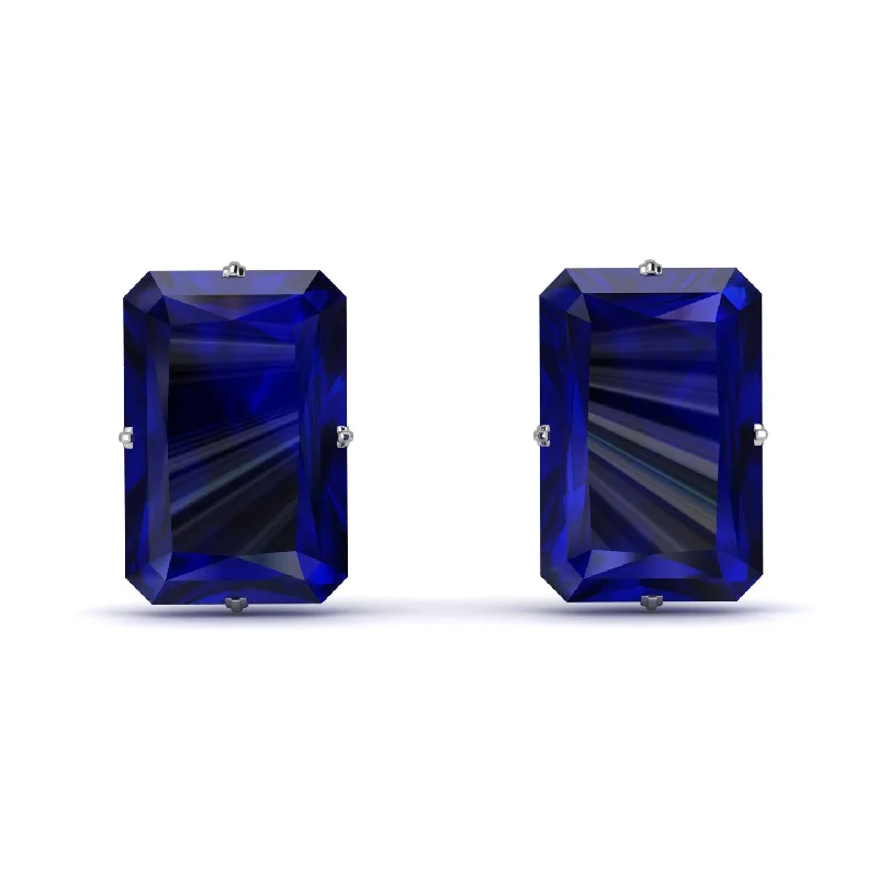 elegant earrings for women-Hidden Halo Emerald Cut Sapphire Earrings  - Vanessa No. 75