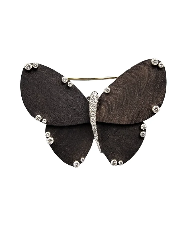 vintage flower brooches for women-Van Cleef & Arpels Ebony Wood and Diamond Butterfly Brooch