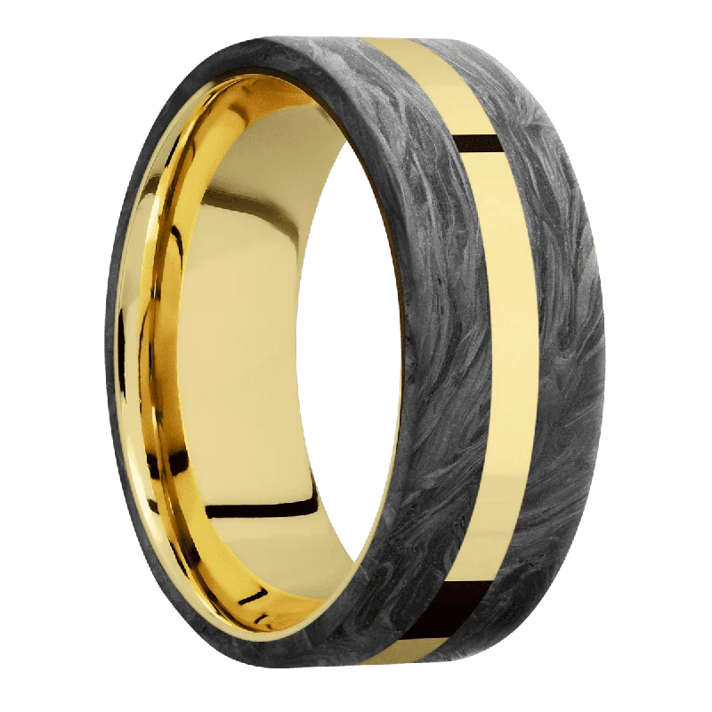 affordable diamond engagement rings for women-14K Yellow Gold with Polish Finish and Forged Carbon Fiber Inlay