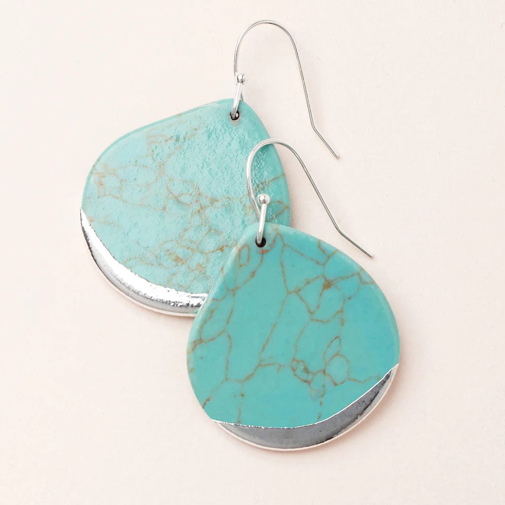 trendy hoop earrings for women-Turquoise Silver Dipped Teardrop Earrings