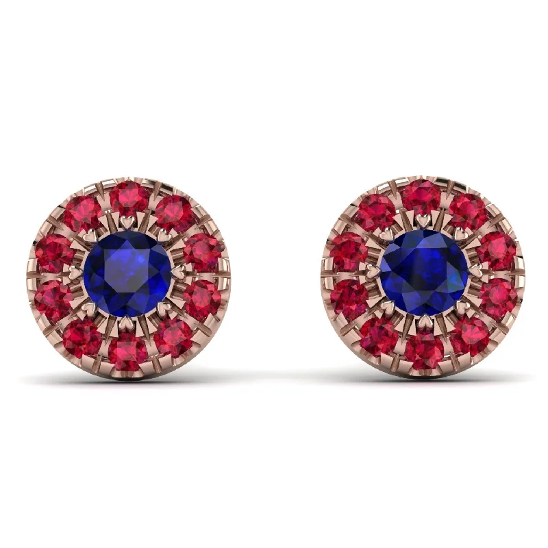 fashion statement earrings for women-Halo Sapphire Earrings - Heaven No. 58