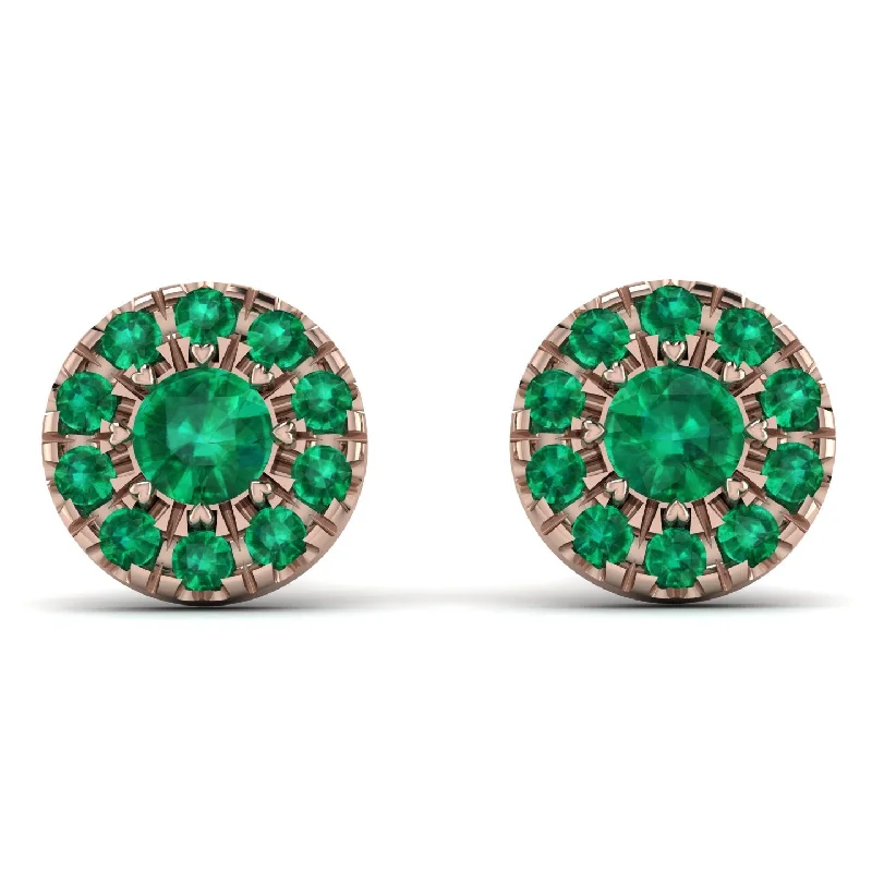 flower stud earrings for women-Halo Emerald Earrings - Heaven No. 20