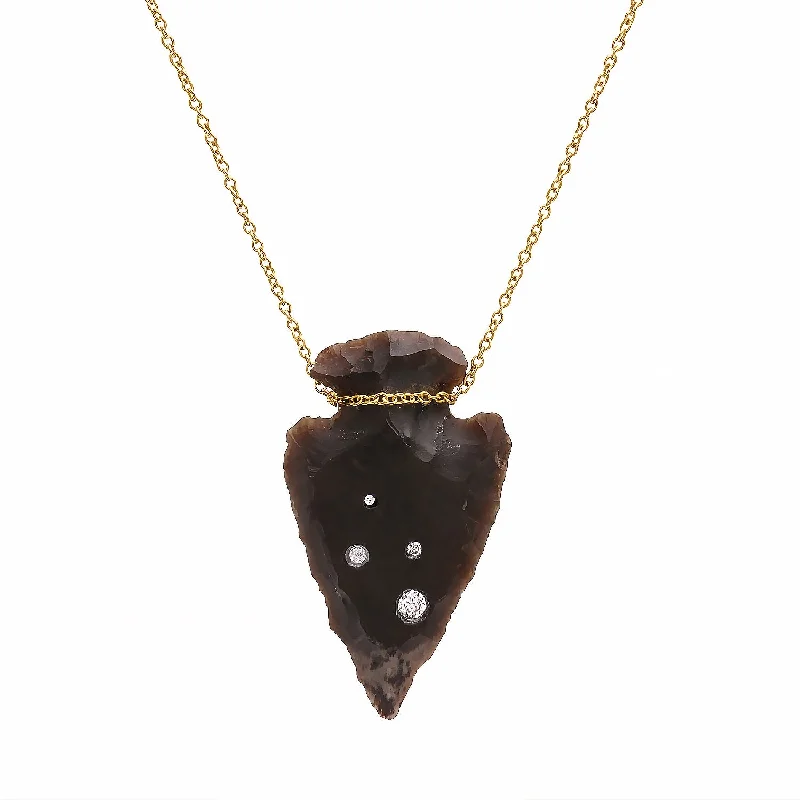 geometric necklaces for women-Chocolate Agate Diamond Navajo Arrowhead