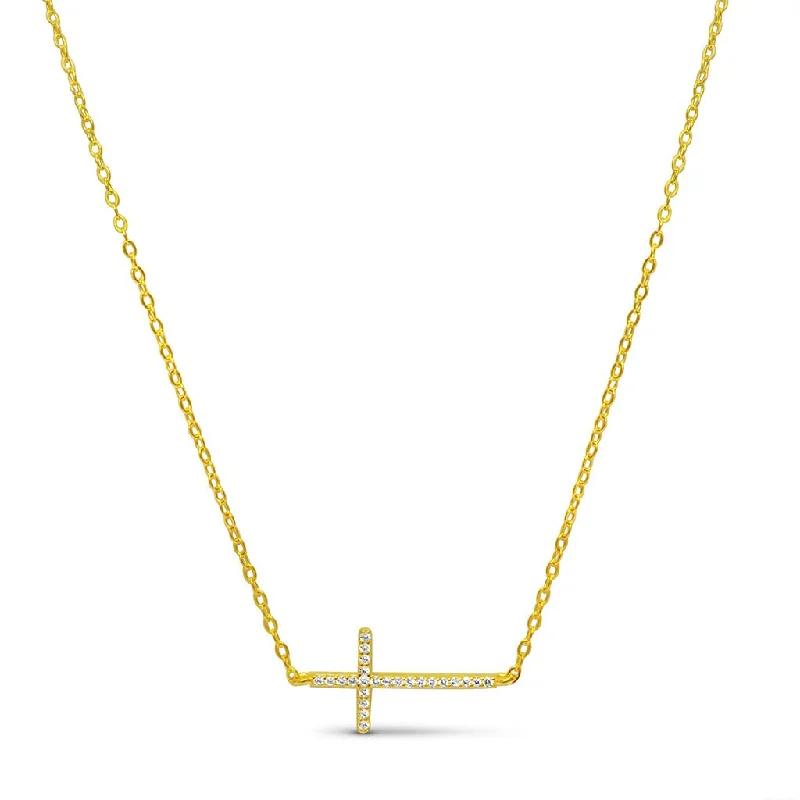 vintage crystal necklaces for women-Stia : Pavé Sideways Cross in Gold