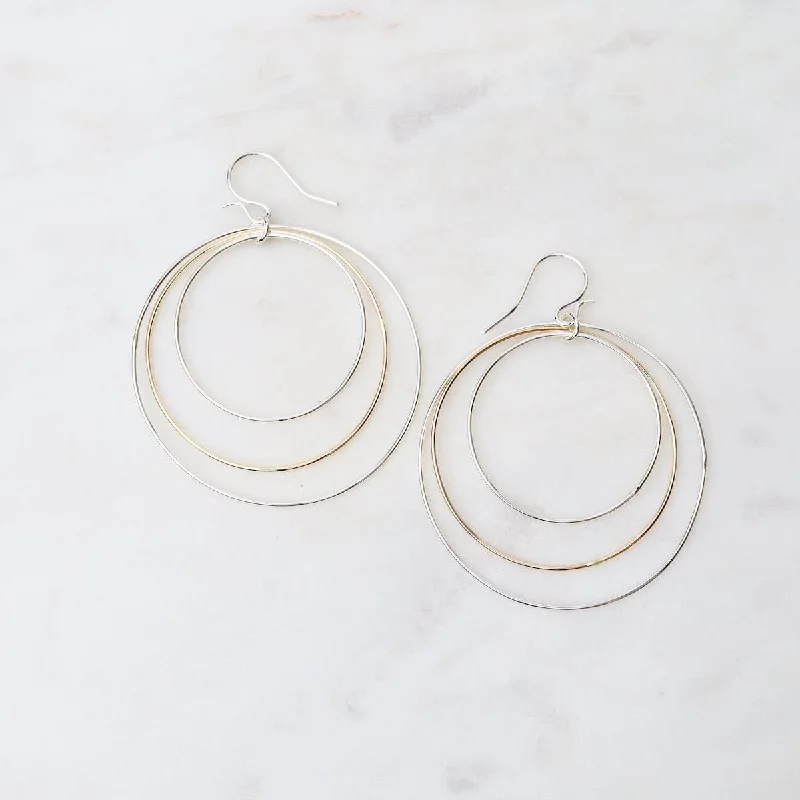 chandelier earrings for women-Three Circles Large Earrings in Sterling Silver & Gold Fill