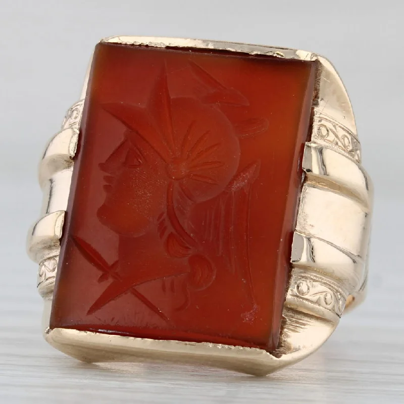 silver engagement rings for women-Vintage Sard Carnelian Intaglio Ring 10k Yellow Gold Size 8.5 Signet Vintage