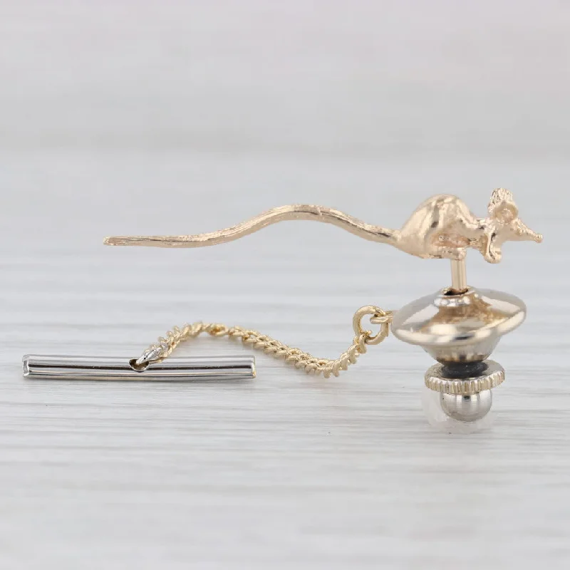 simple yet elegant engagement rings for women-Little Mouse with Long Tale Pin 14k Yellow Gold Lapel Tie Tac