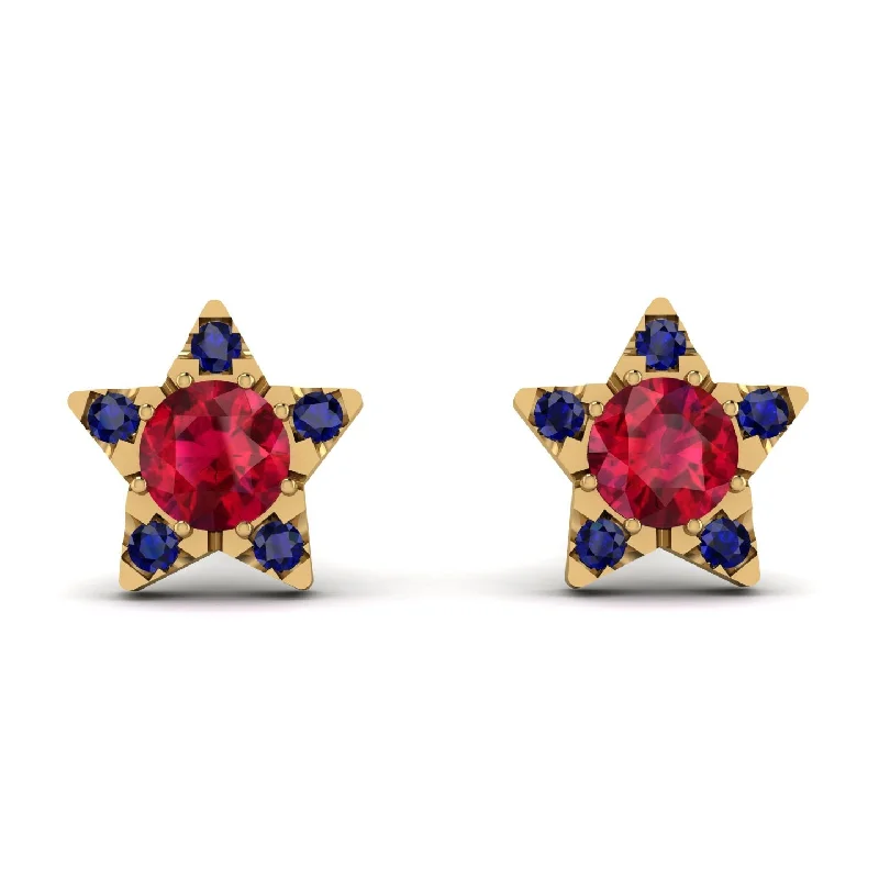 vintage earrings for women-Star Halo Ruby Earrings - Zelda No. 70