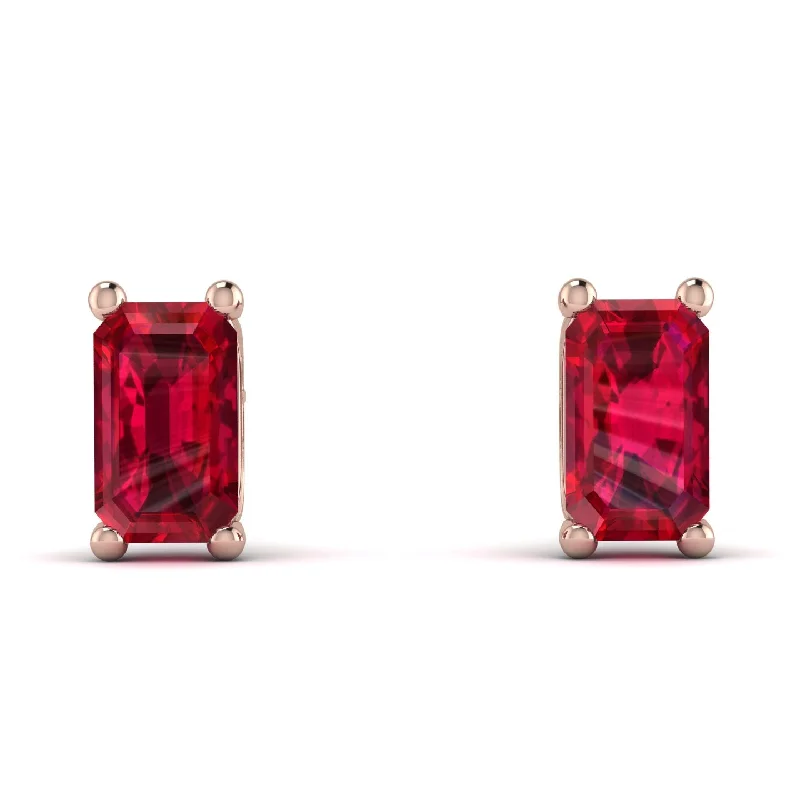 abstract earrings for women-Hidden Diamonds Emerald Cut Ruby Earrings - Angel No. 71