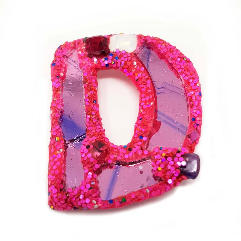 modern brooches for women-LETTER D - PINK BROOCH