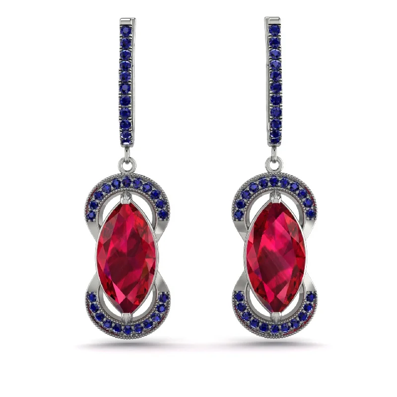 minimalist earrings for women-Marquise Vintage Ruby Earrings - Marley No. 72