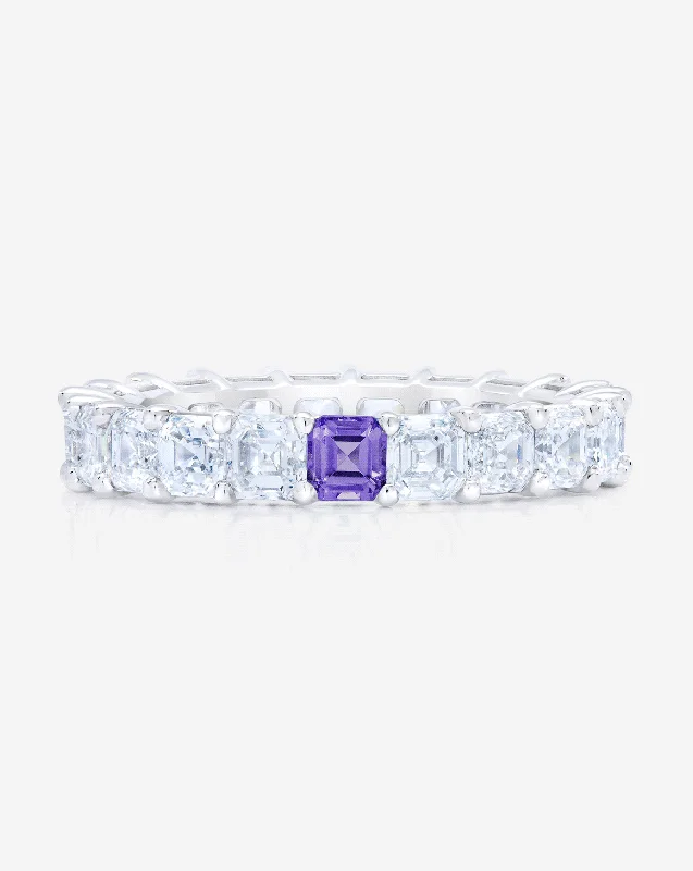 eco-conscious engagement rings for women-Lab Grown Asscher Diamond and Birthstone Eternity Band