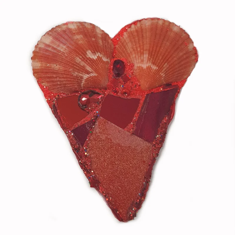 big brooches for women-RED HEART BROOCH - SHELL SPEAK