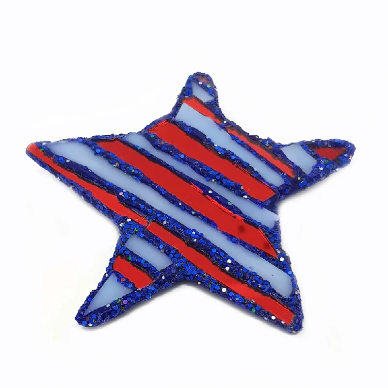 long pin brooches for women-RED AND BLUE STAR BROOCH - STAR & STRIPES