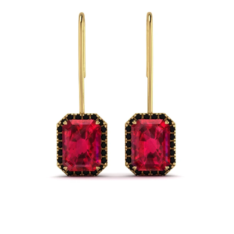 stud hoop earrings for women-Halo Emerald Cut Ruby Earrings - Izabella No. 40