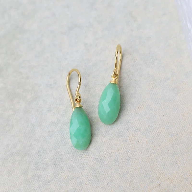 casual earrings for women-Wire Faceted Chrysoprase Earrings