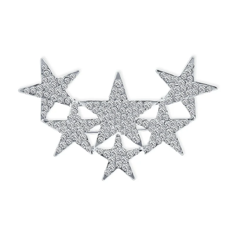 statement animal brooches for women-Large Statement Celestial Patriotic USA Rock Star Crystal Stars Brooche Pin SilverGold