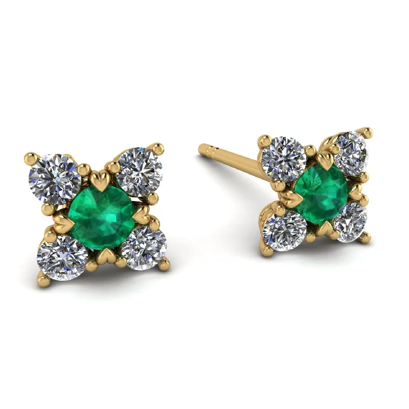 butterfly earrings for women-Geometrical 5 Emeralds Stud Earrings - Noa No. 4