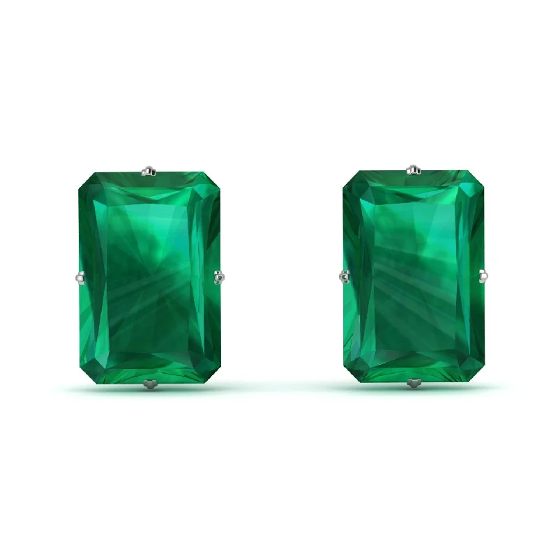 personalized earrings for women-Hidden Halo Emerald Cut Emerald Earrings  - Vanessa No. 51