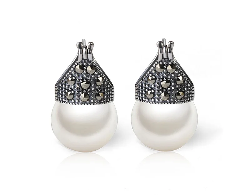 silver earrings for women-Studded Pearl Earring