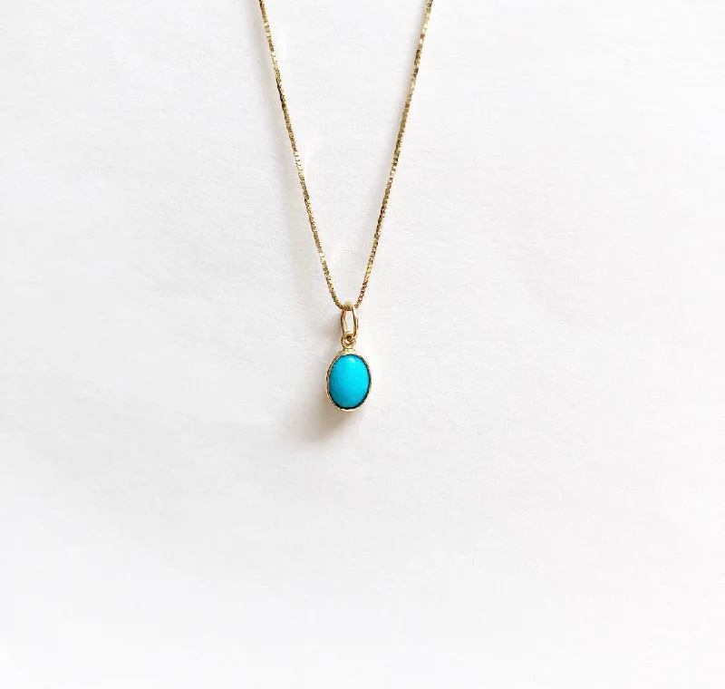 sterling silver chokers for women-Oval turquoise charm