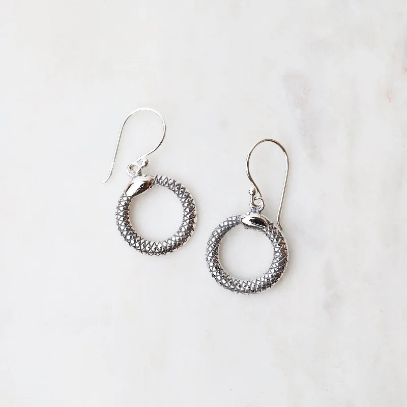 fashion statement earrings for women-Sterling Silver Snake Ring Earrings