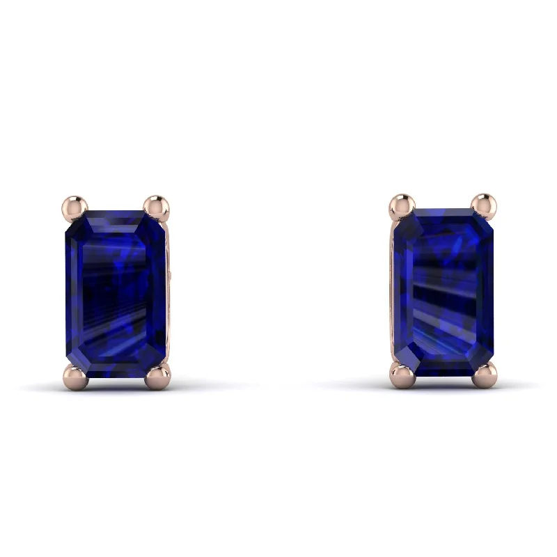 fun earrings for women-Hidden Diamonds Emerald Cut Sapphire Earrings - Angel No. 29