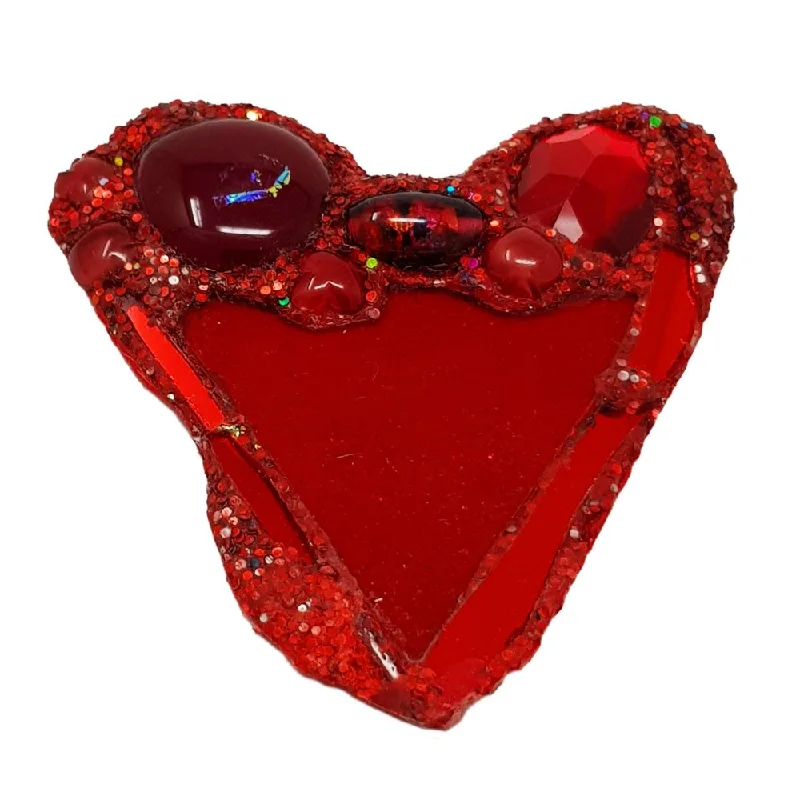 minimal brooches for women-RED GLITTERING HEART BROOCH - LUV