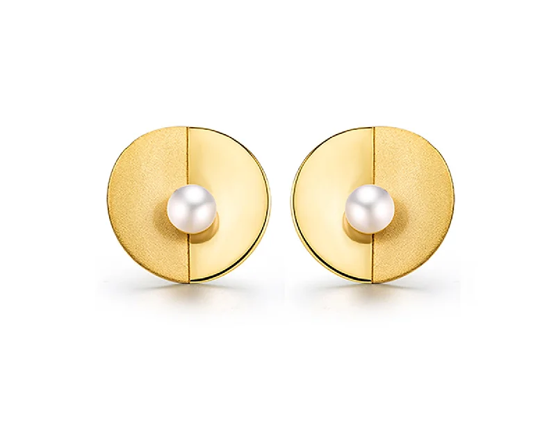 gemstone earrings for women-Pearl in a Circle Earring