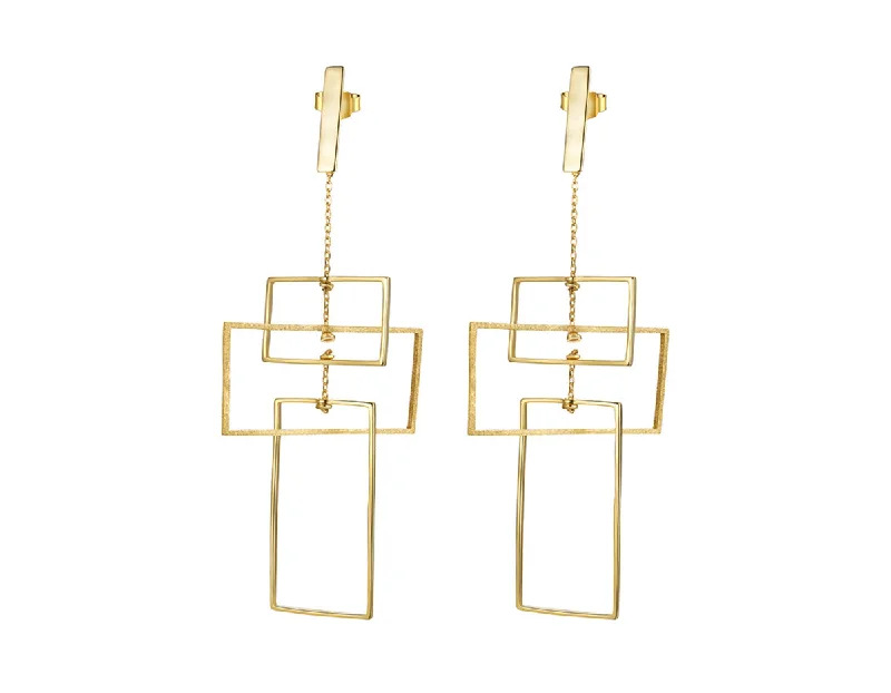 pearl stud earrings for women-Tri-Rectangular Earring