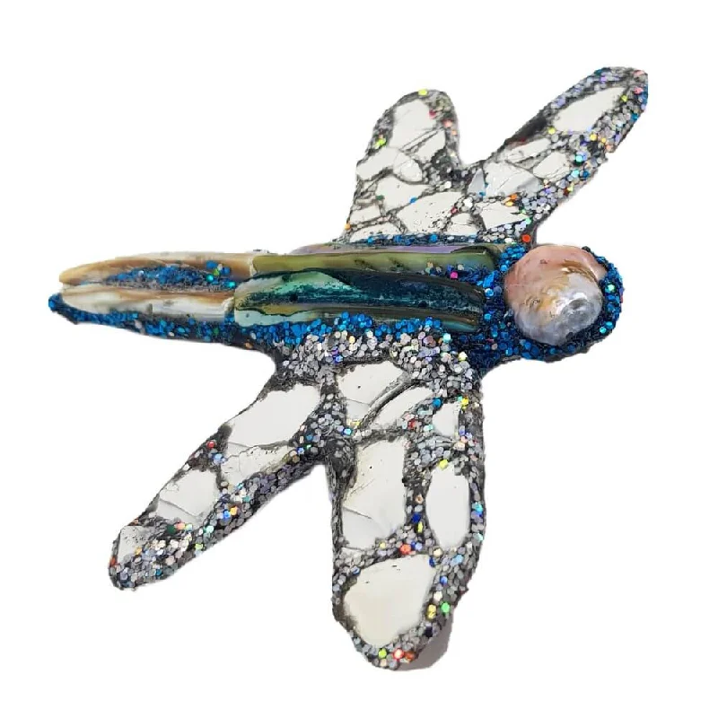 special occasion brooches for women-SILVER and BLUE DRAGONFLY BROOCH - POLLINATOR 2