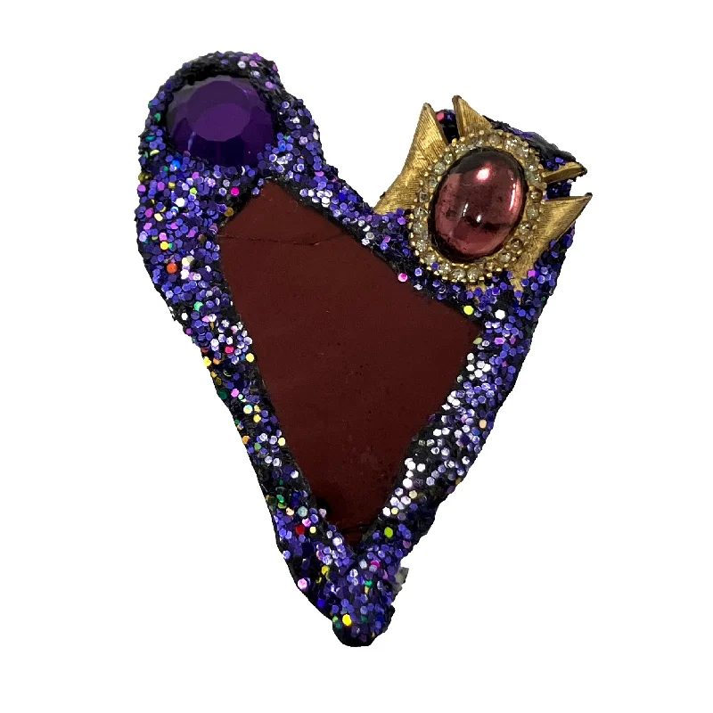 handmade gemstone brooches for women-H. N. Y. - PURPLE & GOLD HEART BROOCH, 2022