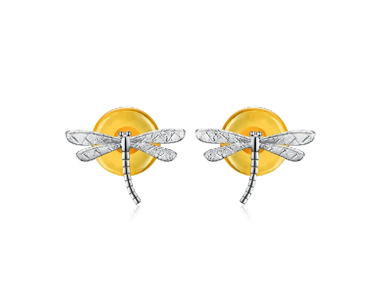 cubic zirconia earrings for women-Circle Dragonfly Earring